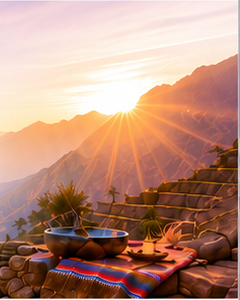 Sunrise over the Andes with ceremonial objects for Sacred Andes Shamanic Academy.