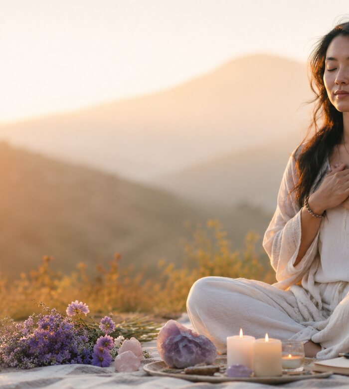 Woman in lavender light representing From Overwhelm to Harmony